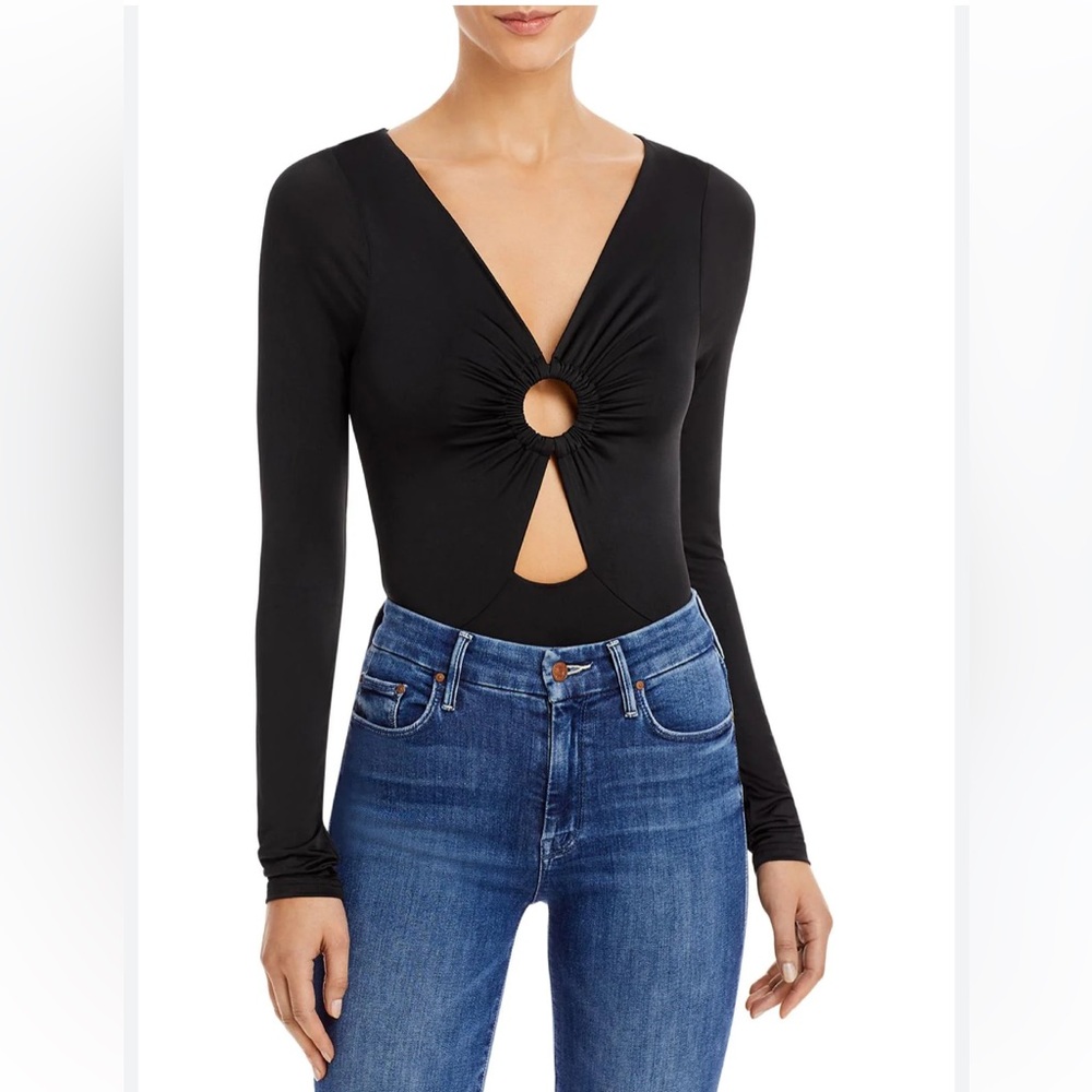 Aqua Womens Stefania Cut Out O Ring Bodysuit L Black